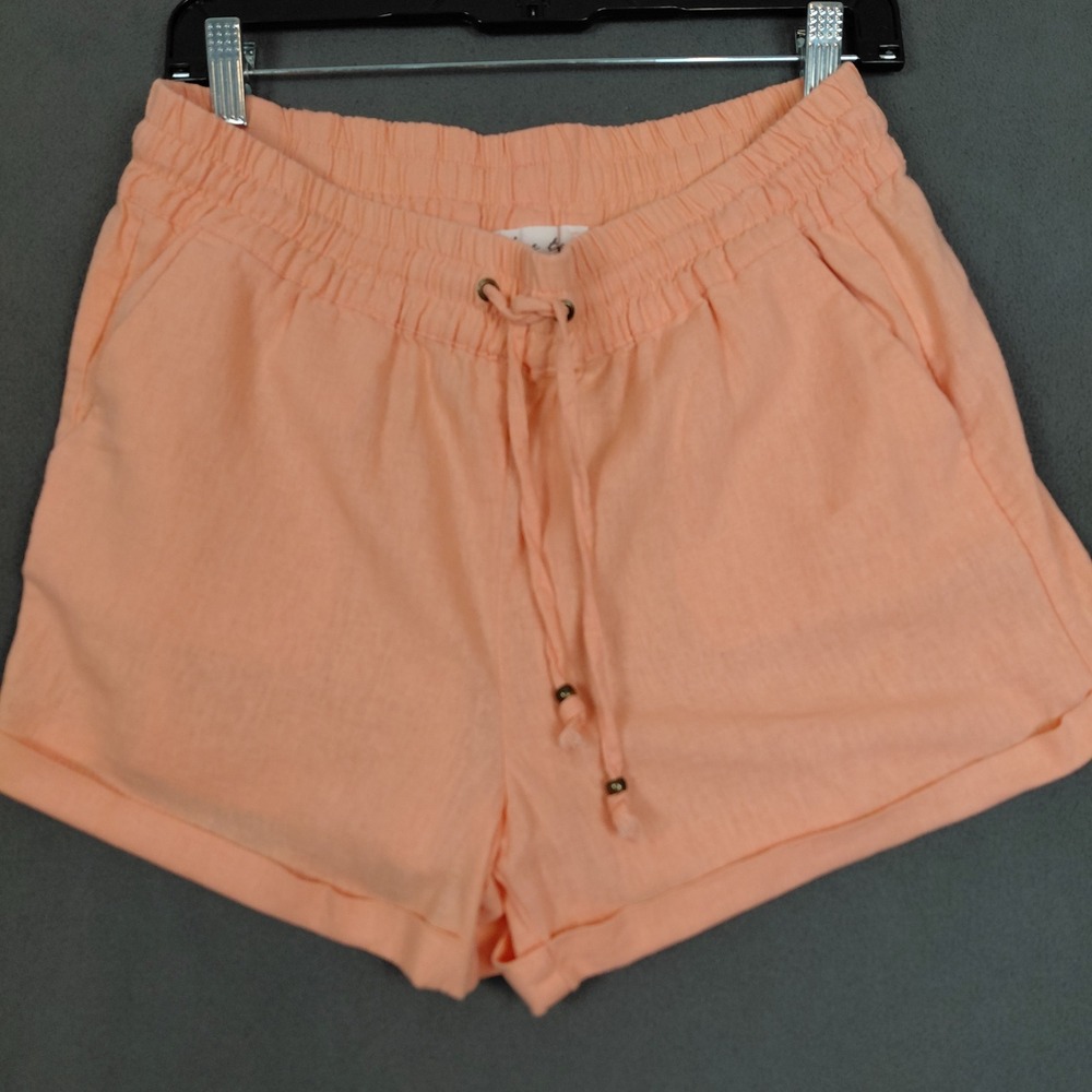 Love Tree Women‎ L Shorts High Rise Elastic Waist Drawstring Linen Blend Boho